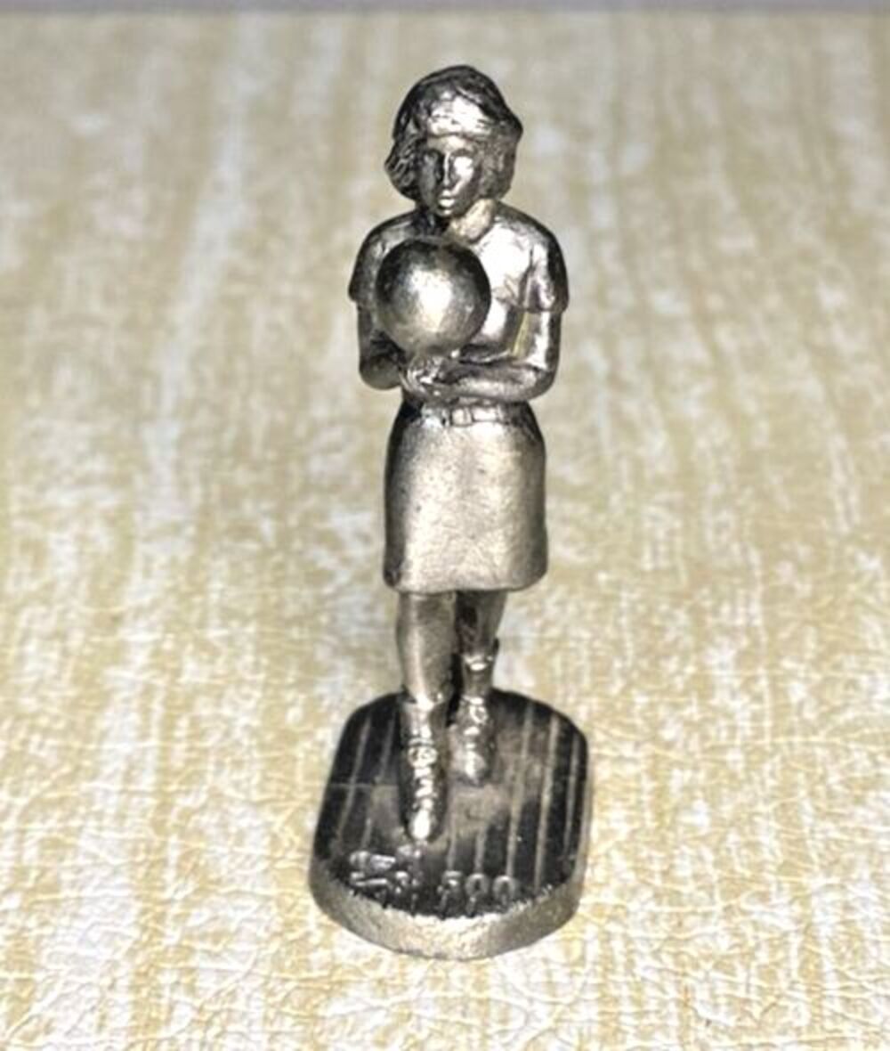 BRC Brunswick Pewter Woman Holding Bowling Ball Pewter Figurine 500 Series